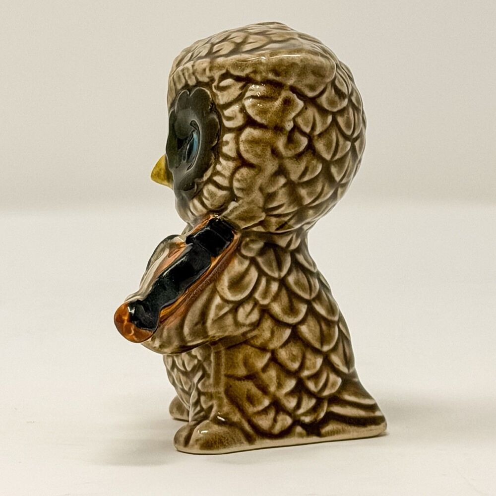 Vintage Owl Figurine Violin Player Japan Ceramic Big Eyes 3 Inch - Picture 4 of 8